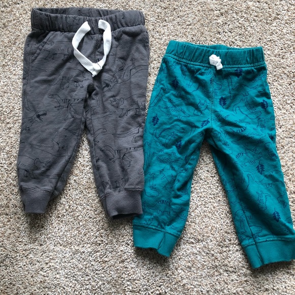 EUC- Carters 2 Pairs of Dinosaur Pants; Dark Grey & Aqua Blue- size 12 months - Picture 1 of 12